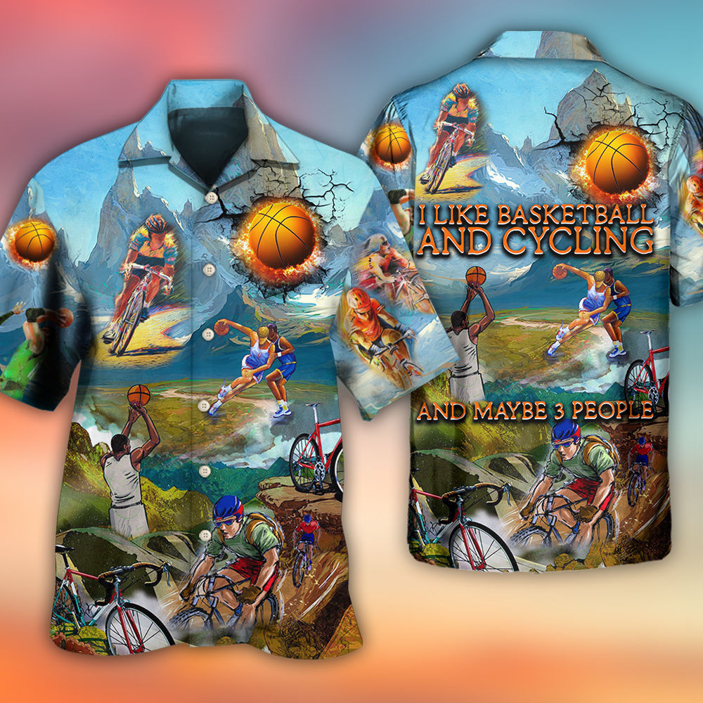 Cycling And Basketball Moutain Painting Lover - Hawaiian Shirt - Reefox
