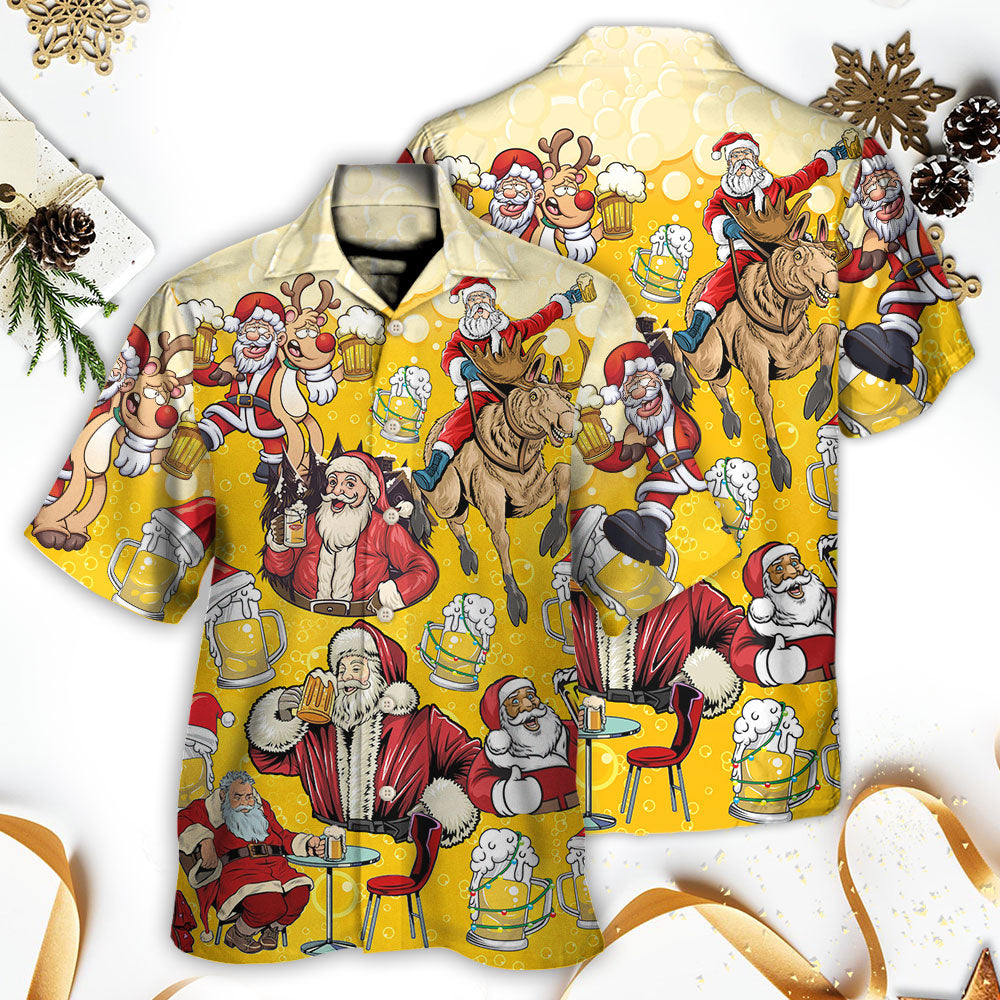 Beer Santa Funny Christmas Merry Xmas - Hawaiian Shirt - Reefox