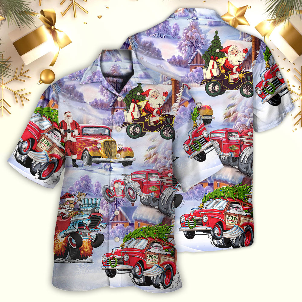 Santa Hot Rod Christmas Tree Merry Xmas - Hawaiian Shirt - Reefox