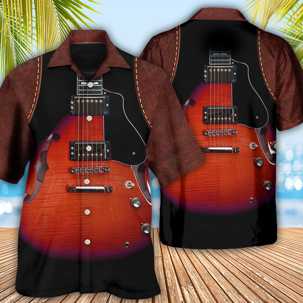 Guitar Red Vintage Leather - Hawaiian Shirt - Reefox