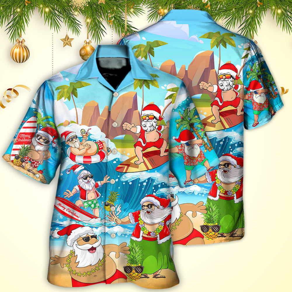 Christmas Santa Claus Play On The Beach Mele Kalikimaka Funny - Hawaiian Shirt - Reefox