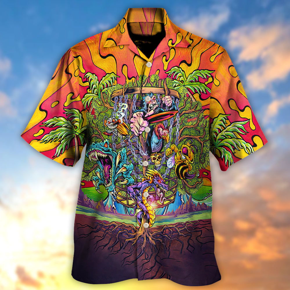 Disc Golf Ball Games Tree Tropical Island Paradise - Hawaiian Shirt - Reefox