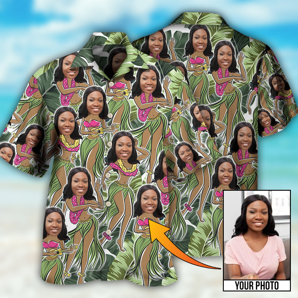 Black Woman Face Amazing Tropical Leaves Custom Photo - Hawaiian Shirt - Reefox