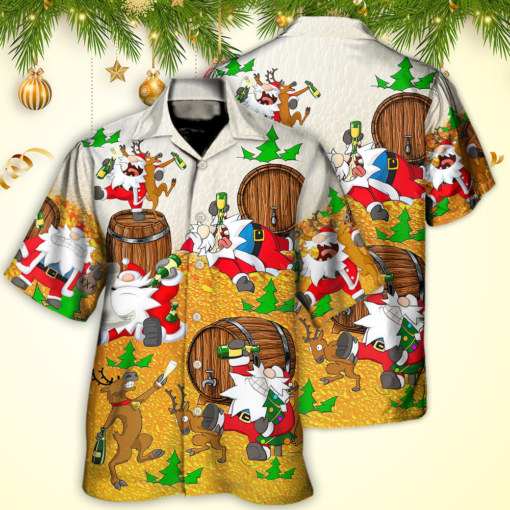 Christmas Santa Claus Drunk Beer Funny Happy Xmas - Hawaiian Shirt - Reefox