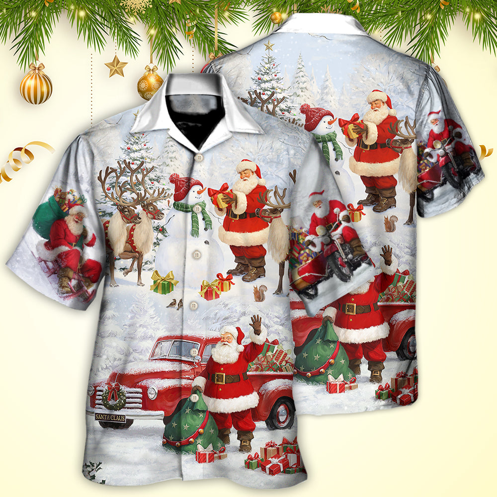 Christmas Santa Claus Gift For Xmas Snow Painting Style - Hawaiian Shirt - Reefox