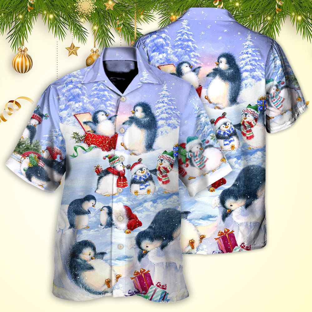 Christmas Penguin Family In Love Christmas Art Style - Hawaiian Shirt - Reefox