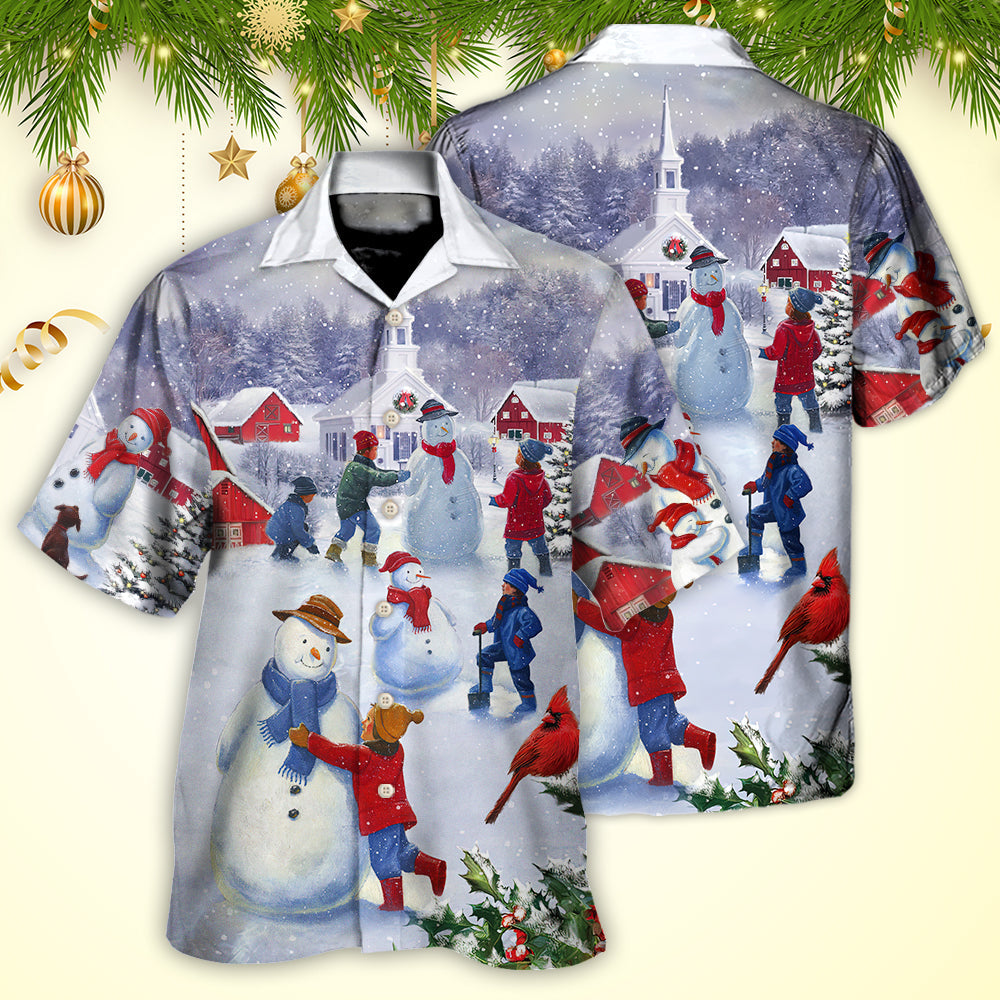 Christmas Children Love Snowman In The Christmas Town - Hawaiian Shirt - Reefox