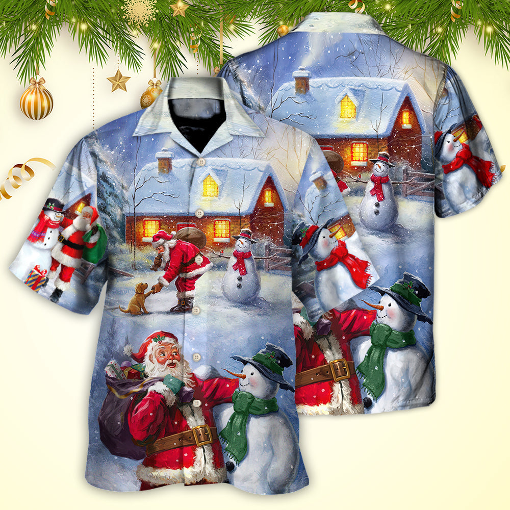 Christmas Santa Love Snowman In The Village Gift For Xmas - Hawaiian Shirt - Reefox