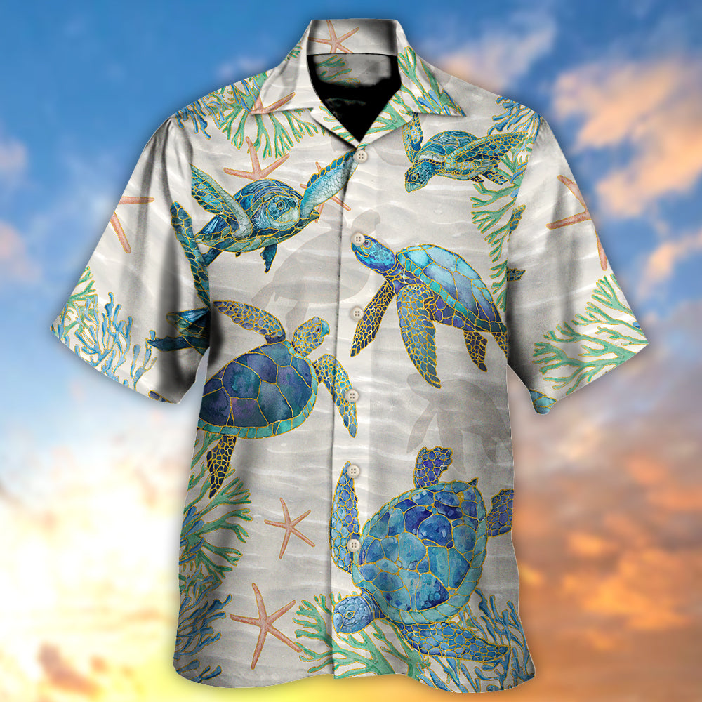 Turtle Peaceful Relaxing Calm Of The Beach And Ship With Sails - Hawaiian Shirt - Reefox