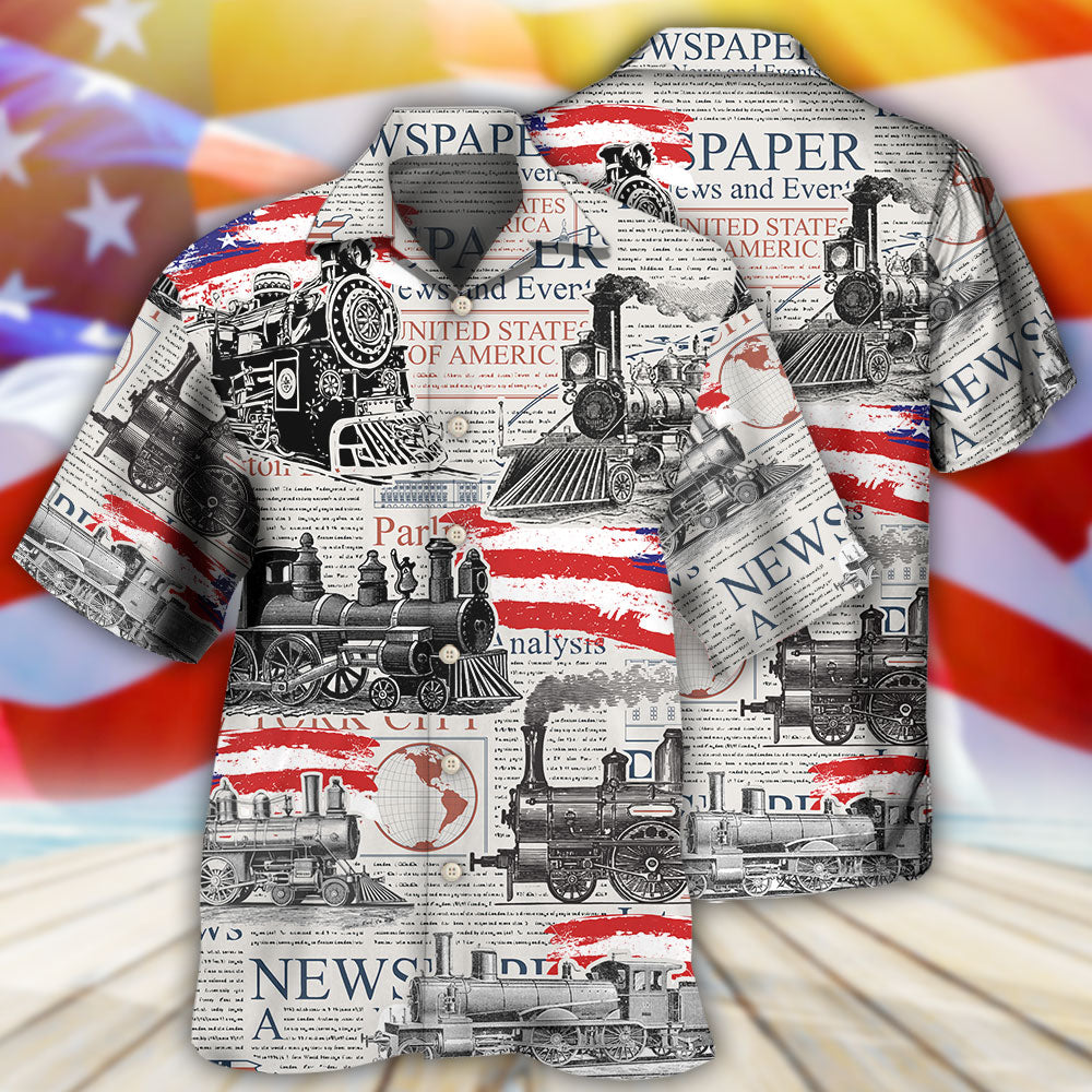 Train Independence Day Retro Train US Flag - Hawaiian Shirt - Reefox