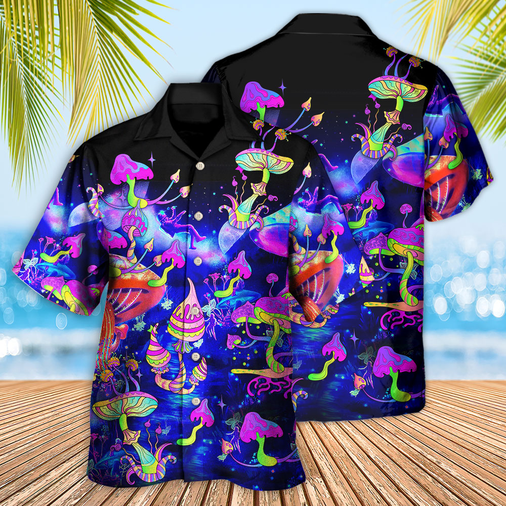 Hippie Mushroom Galaxy Neon Colorful Art - Hawaiian Shirt - Reefox