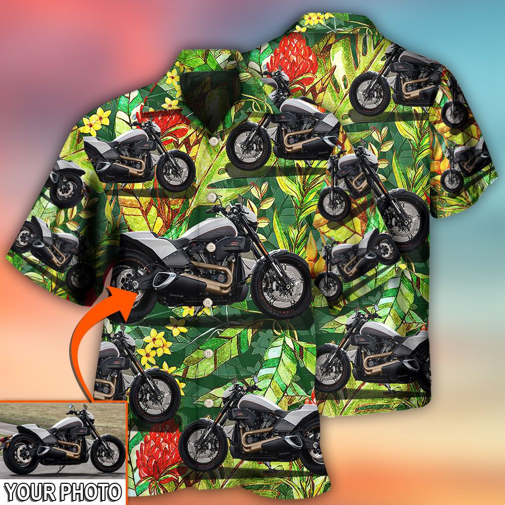 Motorcycle Cool Style Tropical Flower Custom Photo - Hawaiian Shirt - Reefox