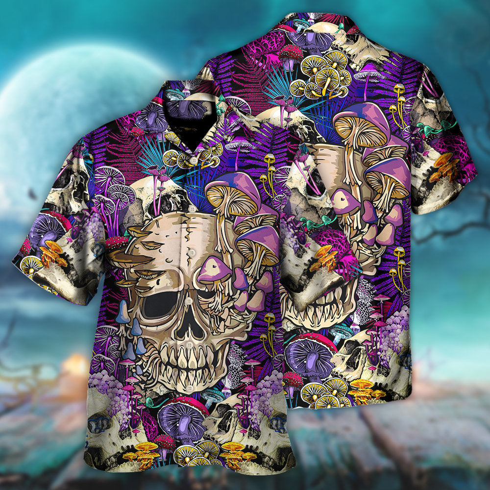 Mushroom Crazy Bright Magic Psychedelic Skull - Hawaiian Shirt - Reefox