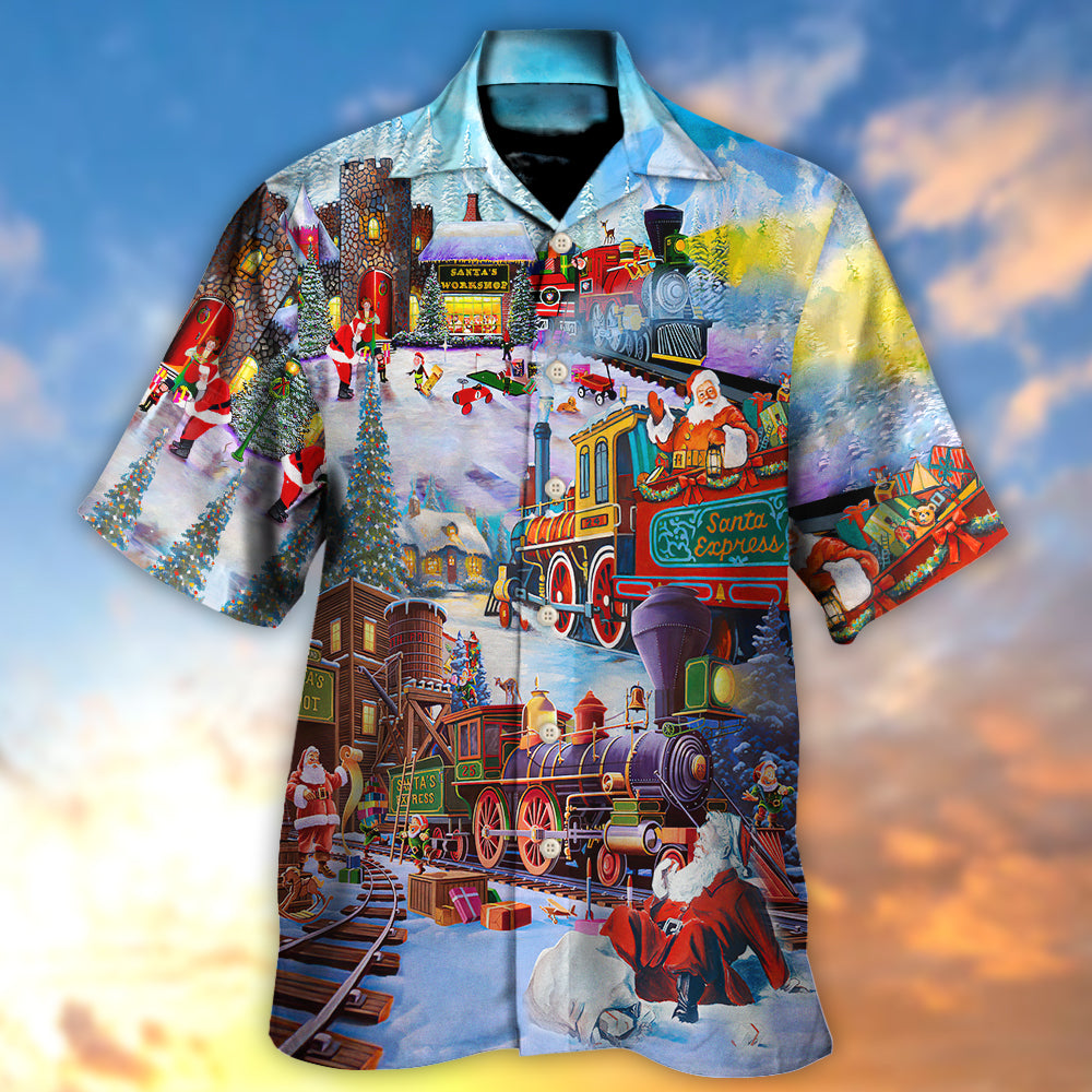 Christmas Holiday Santa Claus In A Train - Hawaiian Shirt - Reefox