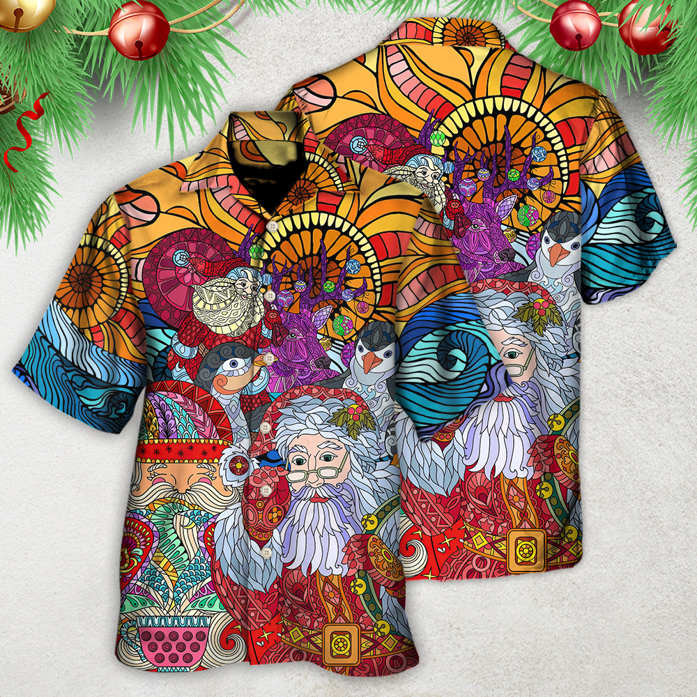 Christmas Santa Colorful Geometry - Hawaiian Shirt - Reefox