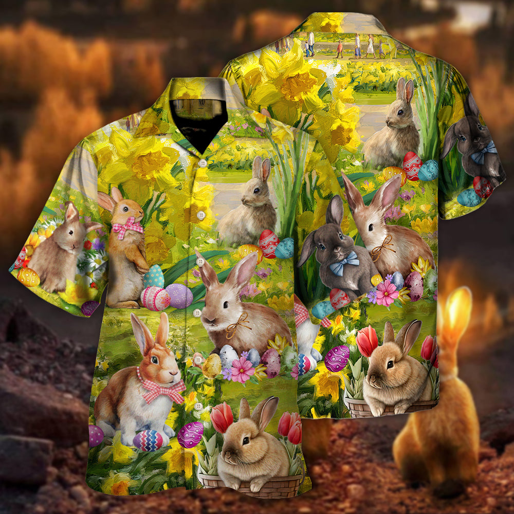 Easter Rabbit Chilling In The Flower Landscape Art Style - Hawaiian Shirt - Reefox