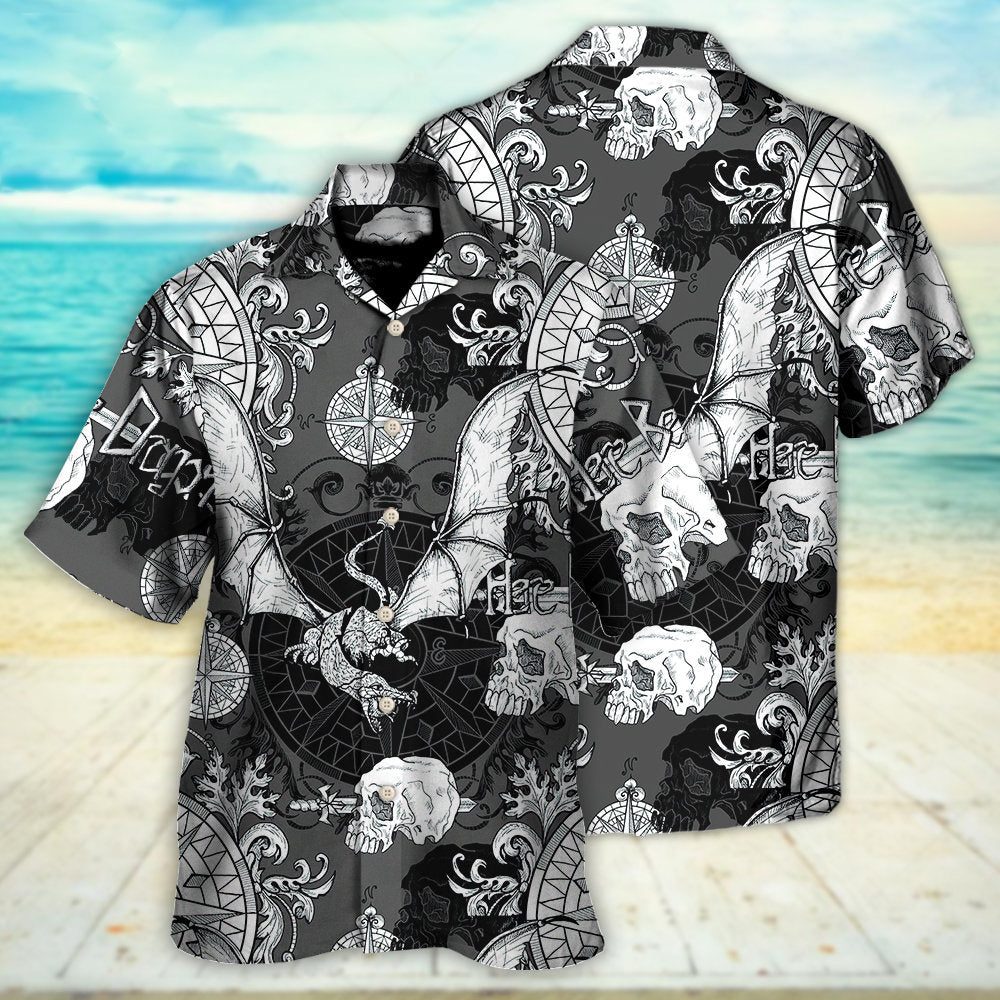 Dragon Snorting Fire Gothic Nautical Compass And Baroque - Hawaiian Shirt - Reefox