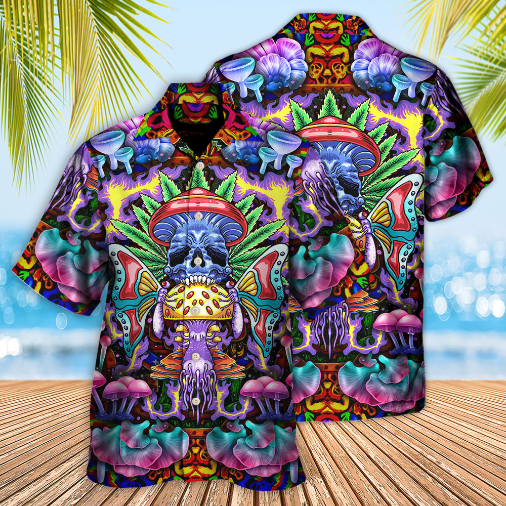 Hippie Mushroom And Skull Art - Hawaiian Shirt - Reefox