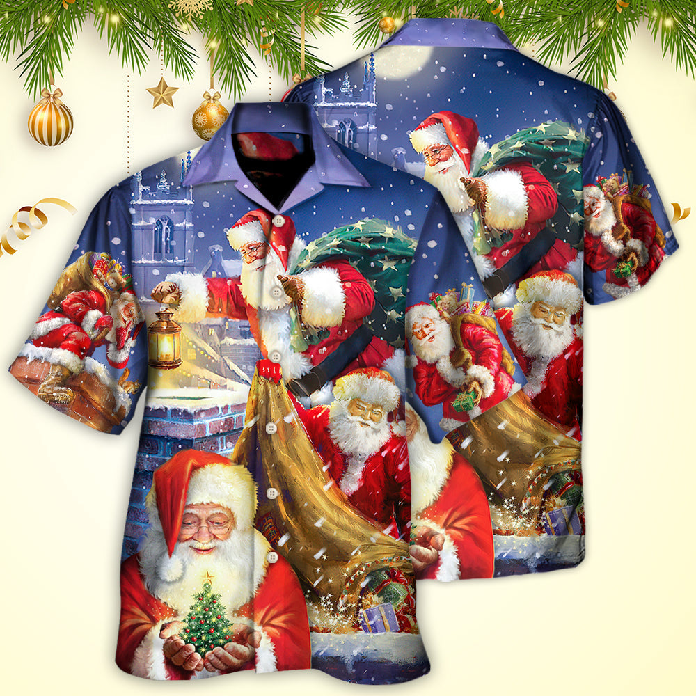 Christmas Funny Santa Claus Up On Rooftop Art Style - Hawaiian Shirt - Reefox