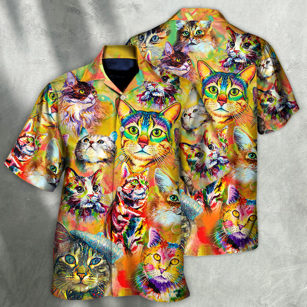 Cat Funny Lover Cat Colorful Painting Art Style - Hawaiian Shirt - Reefox