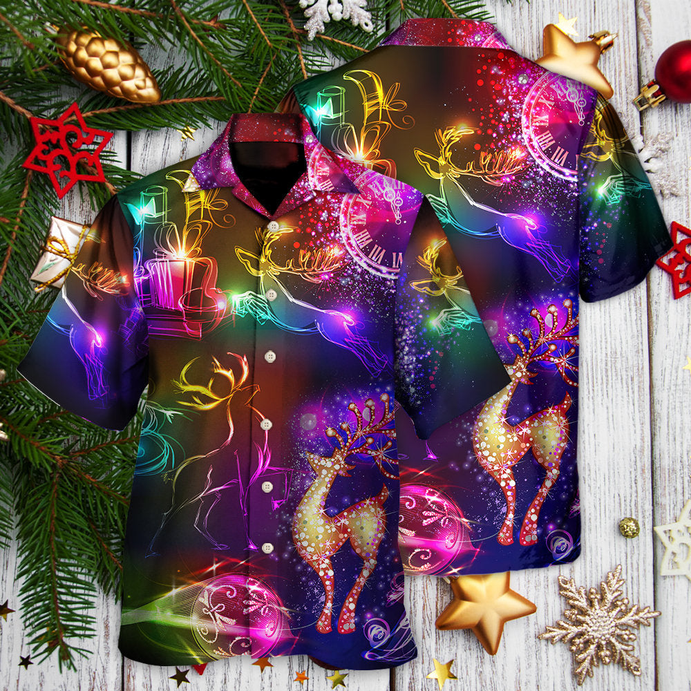 Christmas Reindeer Neon Light Bright - Hawaiian Shirt - Reefox
