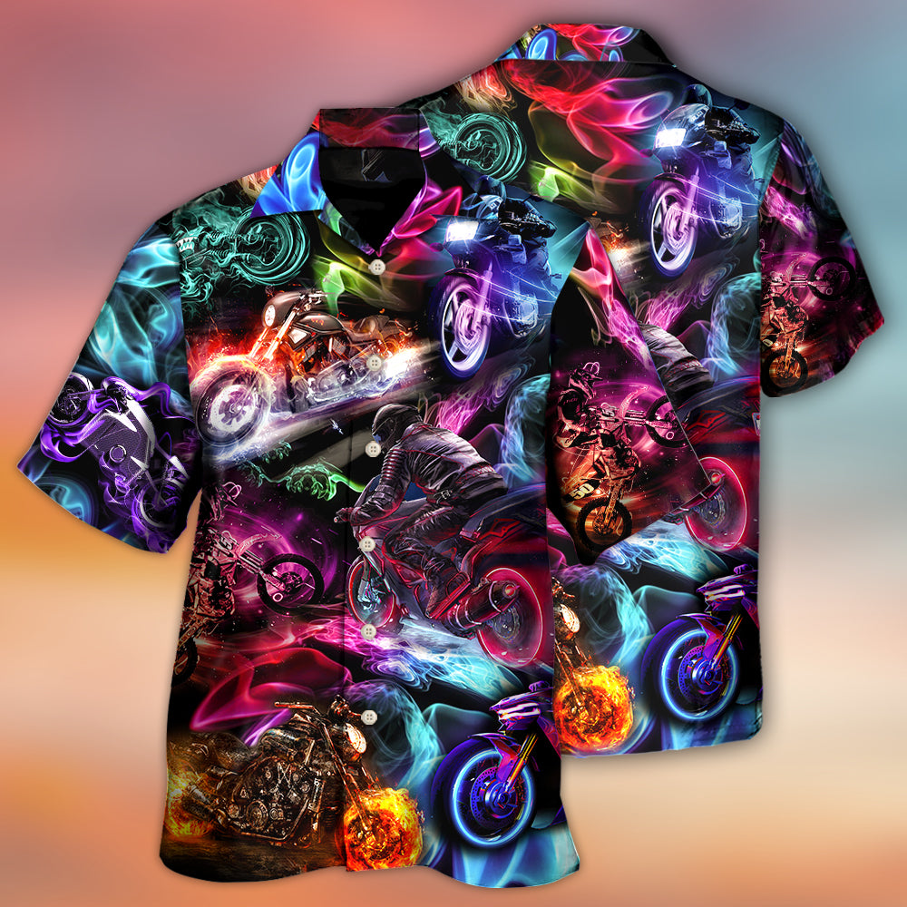 Motorcycle Racing Neon Light Colorful - Hawaiian Shirt - Reefox