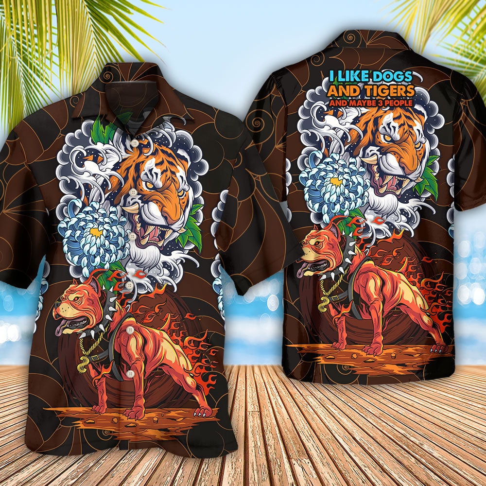 Pitbull Dog I Like Dogs And Tigers - Hawaiian Shirt - Reefox