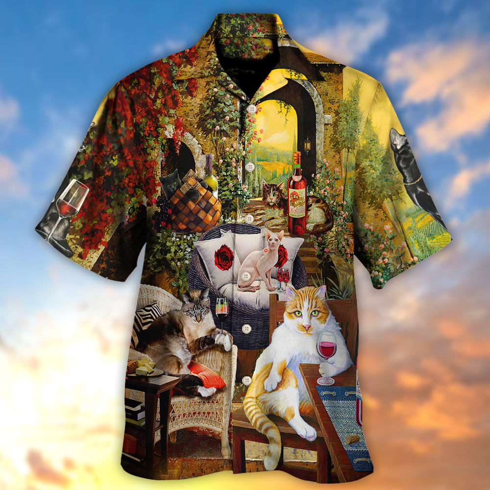 Cat Drink Wine and Judge - Hawaiian Shirt - Reefox