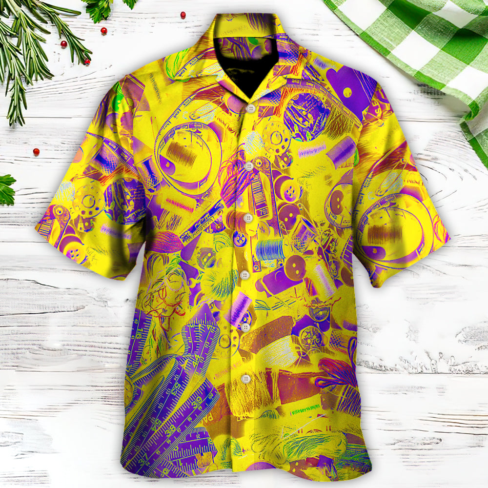 Embroidery Sewing Tailor Spool Vintage Retro Yellow Knitting - Hawaiian Shirt - Reefox