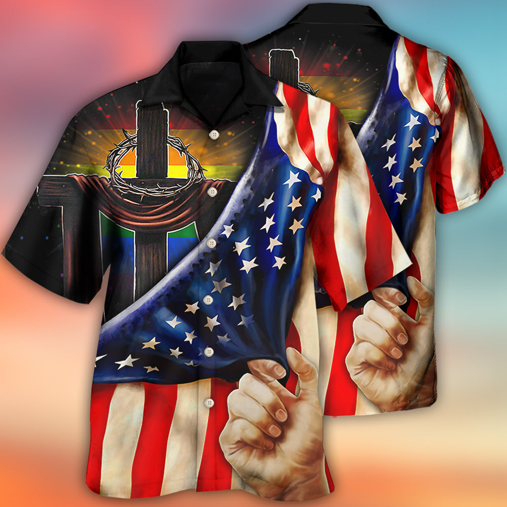 LGBT Independence Day Cross LGBT Flag Lighting - Hawaiian Shirt - Reefox