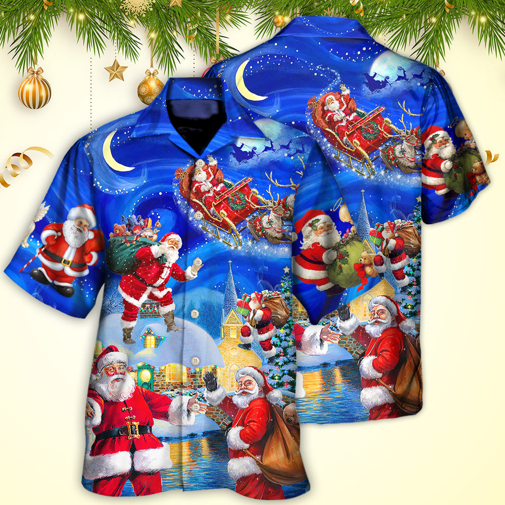 Christmas Santa Claus In The Town Magic Night Art Style - Hawaiian Shirt - Reefox