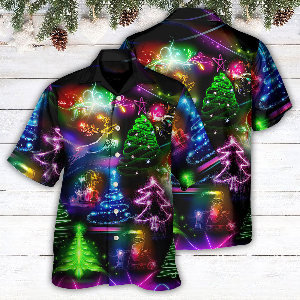 Christmas Neon Art Christmas Tree And Snowman Style - Hawaiian Shirt - Reefox