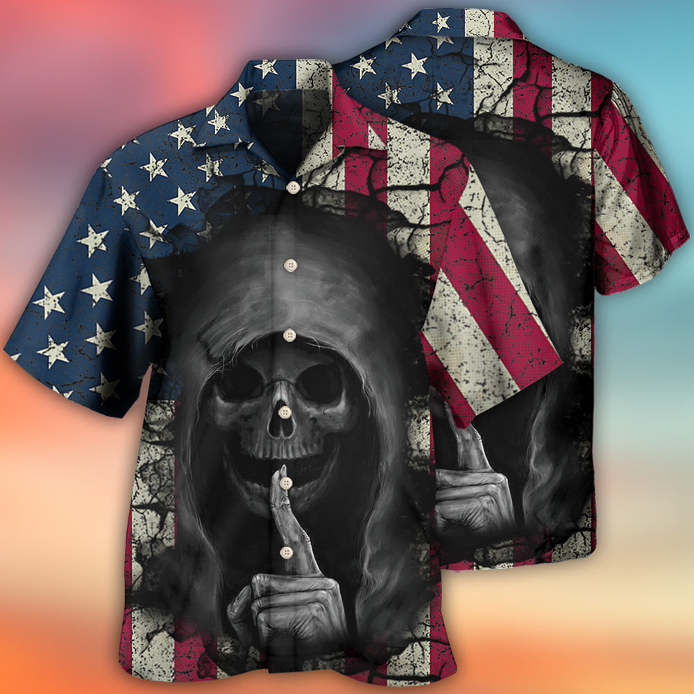 Skull Dark American Flag Vintage - Hawaiian Shirt - Reefox
