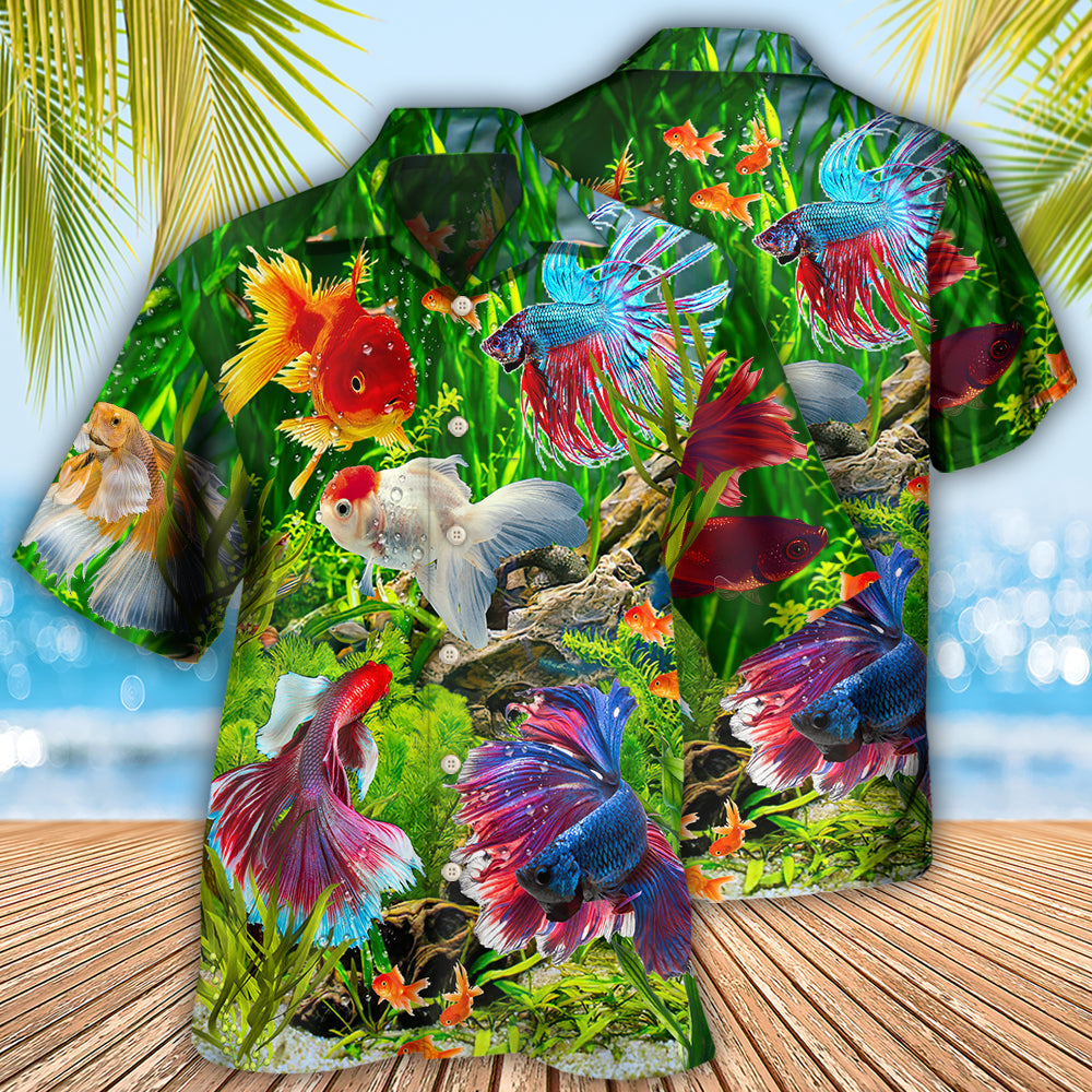 Fish Aquarium Fish And Algae In A Freshwater Aquarium - Hawaiian Shirt - Reefox