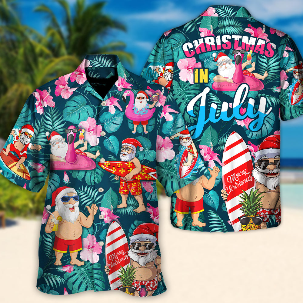 Christmas In July Funny Santa Claus Tropical Style - Hawaiian Shirt