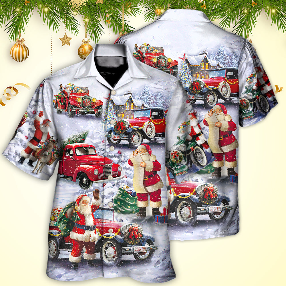Christmas Santa Claus Funny Red Truck Gift For Xmas Painting Style - Hawaiian Shirt - Reefox