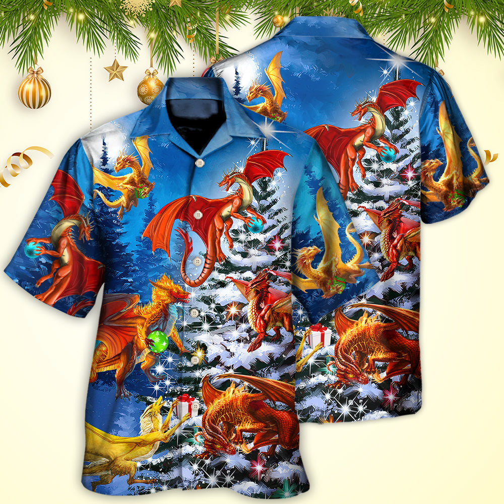 Christmas Dragon Family In Love Light Art Style - Hawaiian Shirt - Reefox