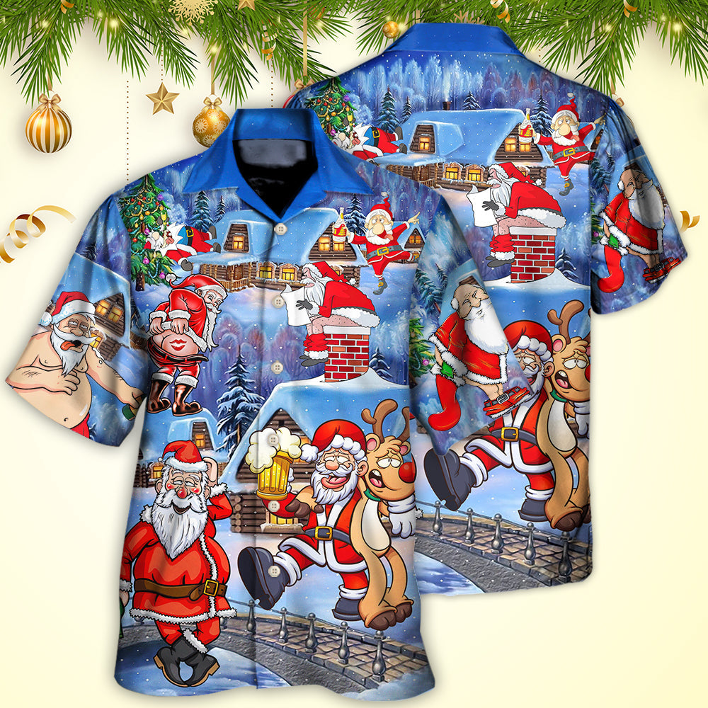 Christmas Santa Claus Drunk Beer Troll Happy Xmas - Hawaiian Shirt - Reefox