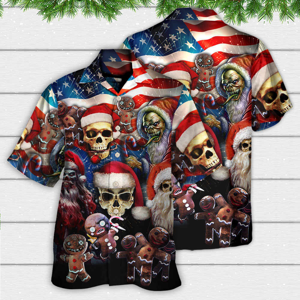 Skull Xmas US Flag Horror Skeleton - Hawaiian Shirt - Reefox