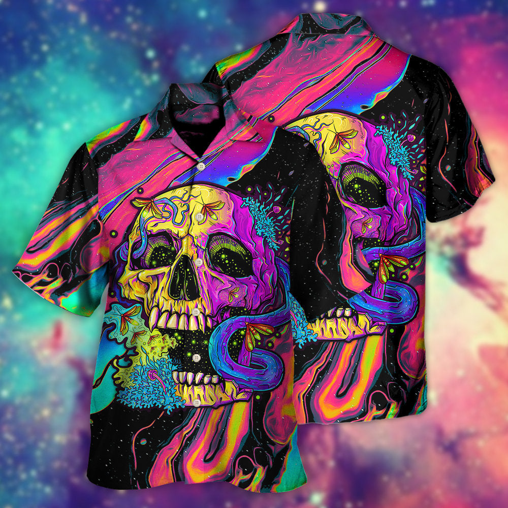 Skull And Moth Night Butterfly Neon Style - Hawaiian Shirt - Reefox