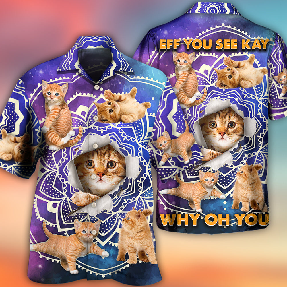 Cat Tabby Cat Yoga Galaxy Yoga Pose Funny - Hawaiian Shirt - Reefox