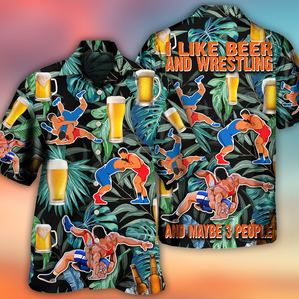 Beer And Wrestling Tropical Pattern - Hawaiian Shirt - Reefox