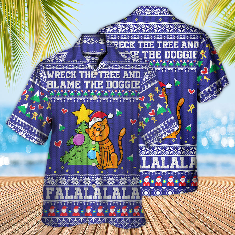Cat Wreck The Tree And Blame The Doggie Christmas - Hawaiian Shirt - Reefox