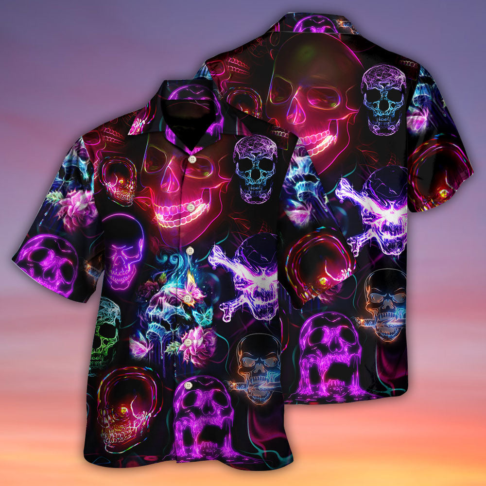 Skull Neon Art Happy Holiday - Hawaiian Shirt - Reefox