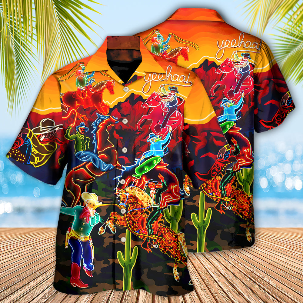 Cowboy Neon Riding Horse Desert - Hawaiian Shirt - Reefox
