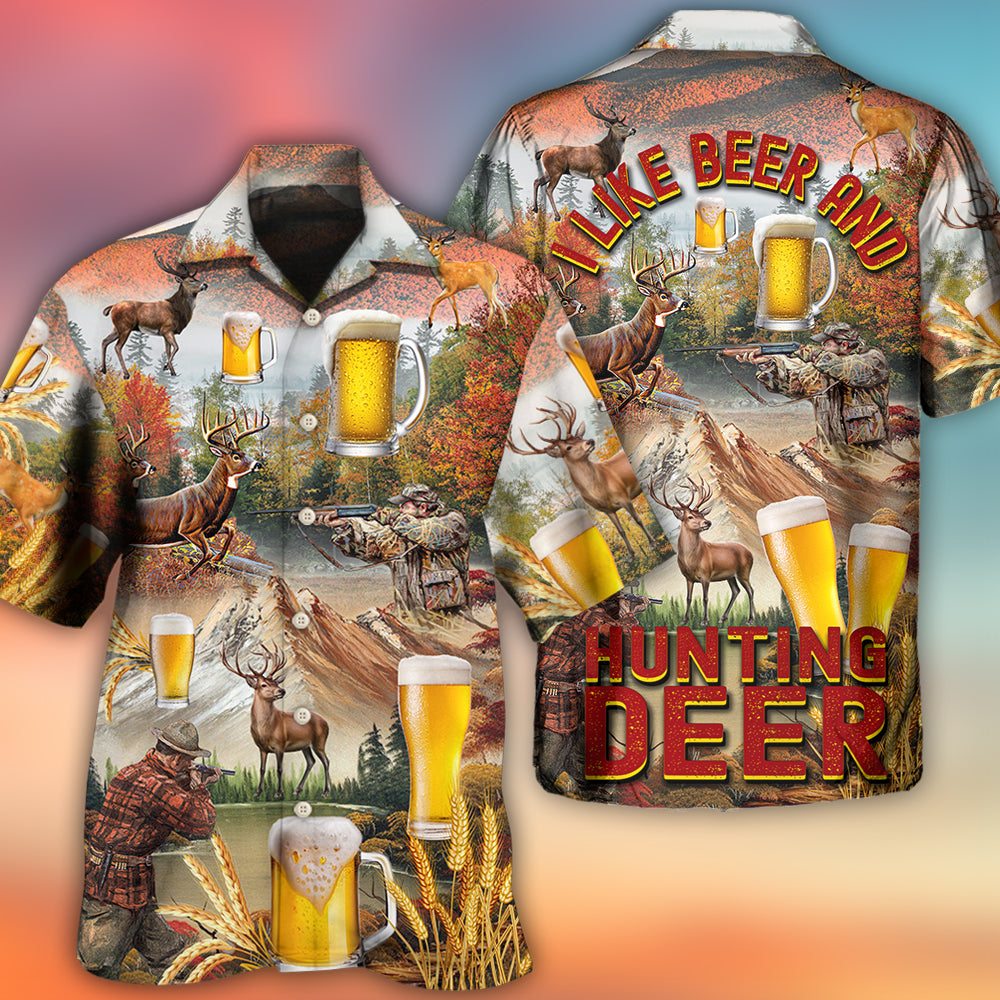Beer And Hunting Deer Autumn Mountain - Hawaiian Shirt - Reefox
