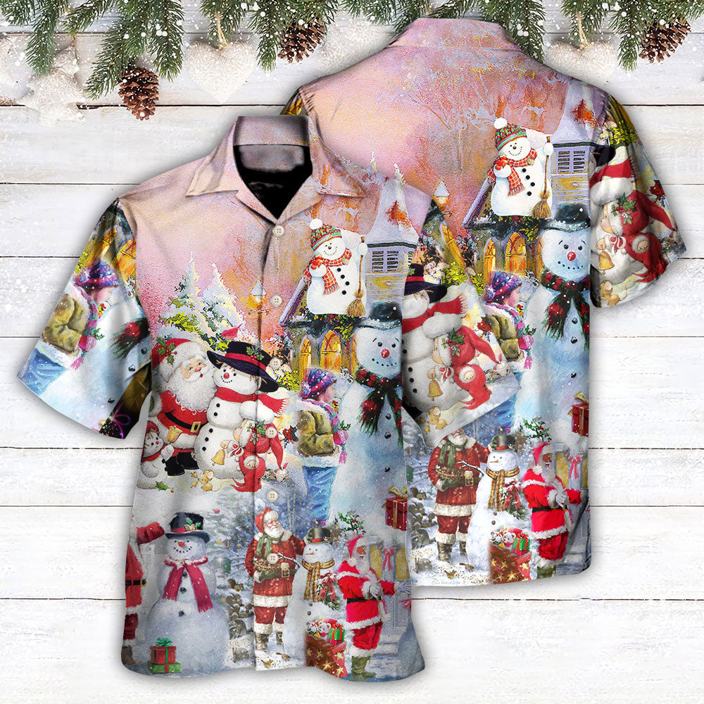 Christmas Santa And Snowman Christmas Snow Village - Hawaiian Shirt - Reefox