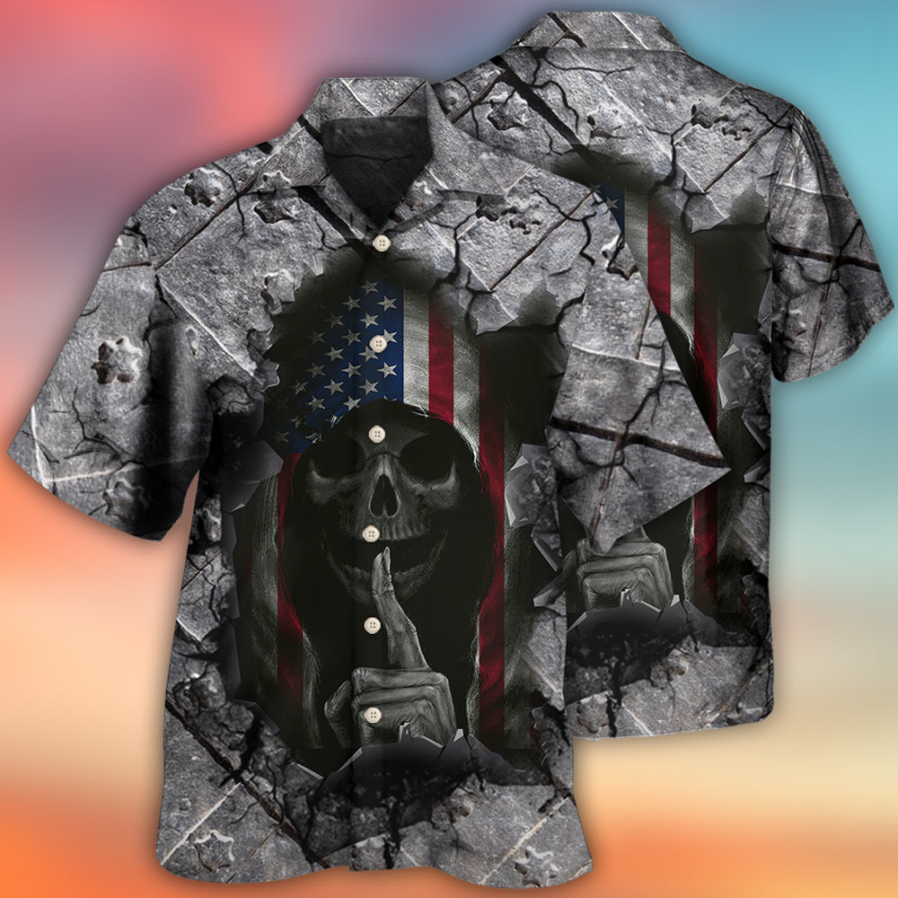 Skull Dark American Flag Strong Wrought Iron - Hawaiian Shirt - Reefox