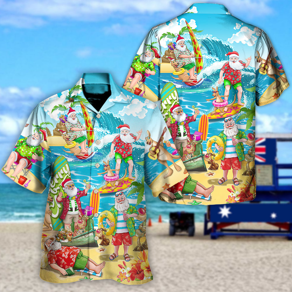 Christmas In July Santa Claus Surfing And Enjoy Summer Beach - Hawaiian Shirt