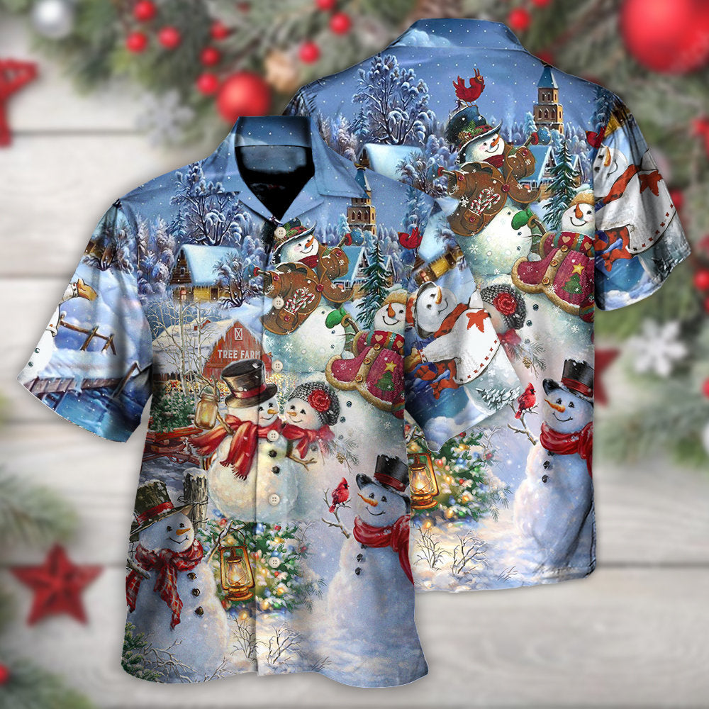 Christmas Snowman Lover Happy Couple Snowman - Hawaiian Shirt - Reefox